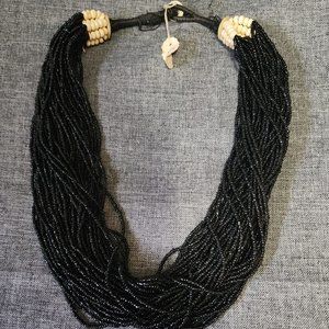 Beautiful Large 50 Strand Heavy Black Bead 24" Statement Necklace